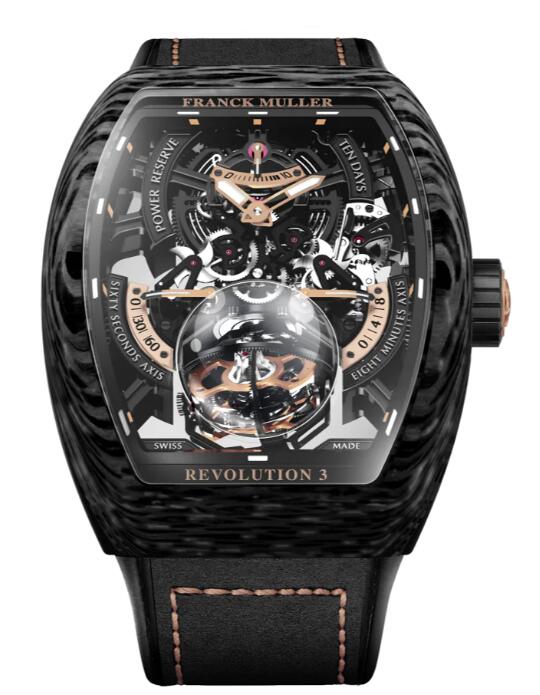 Review Franck Muller Vanguard Revolution 3 Skeleton Carbon - Rose Gold V50 REV 3 PR SQT CARBONE NR (5N) Replica Watch - Click Image to Close